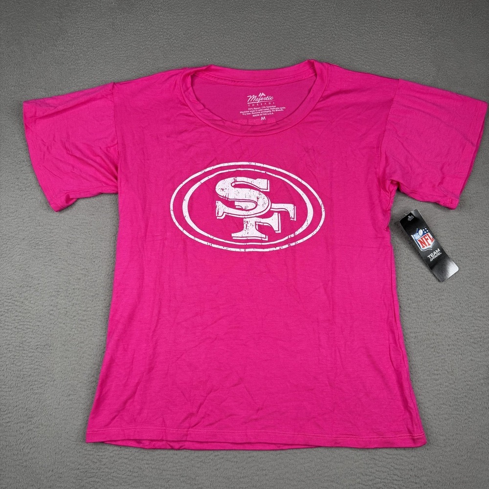 SF 49ers Shirt Womens Medium Pink NFL Football Majestic Threads McCaffrey